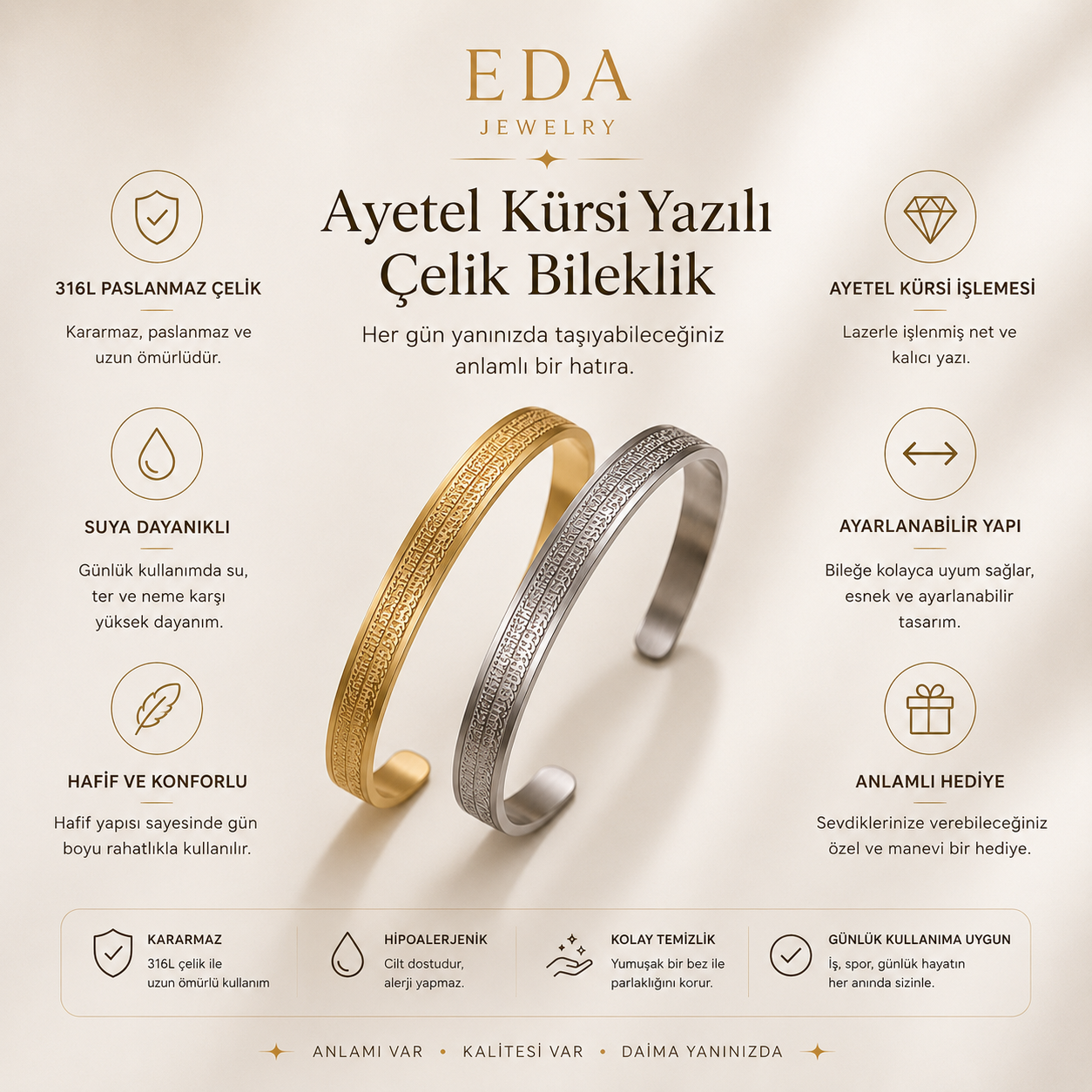 Ayetel Kürsi Yazılı Bileklik